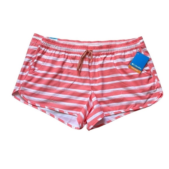 Columbia Women’s Bogata Bay Stretch UPF 50 Print Shorts Size XXL Coral Stripe - Picture 2 of 9
